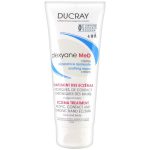 Un tube de crème pour la peau Dexyane Med de Ducray. Le tube blanc doté d'un bouchon à vis présente un design bleu et rouge et fournit des informations sur le traitement de l'eczéma en français et en anglais. Il est déclaré apaisant et adapté à une utilisation sur le visage et le corps.