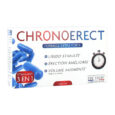Une boîte de Chronoerect, un complément alimentaire d'Eric Favre Laboratoire. L'emballage présente le nom du produit en gras, un graphique de chronomètre et met en évidence les avantages tels qu'une libido stimulée, une érection améliorée et un volume accru. Contient 4 gélules.