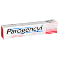 Une boîte de dentifrice Parogencyl pour gencives sensibles. L'emballage est principalement blanc avec des accents rouges et met en évidence le nom du produit en texte noir et bleu. La boîte contient 75 ml de dentifrice.