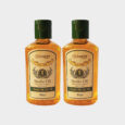Deux bouteilles de Longrich Snake Oil Gel, chacune avec un bouchon vert et un liquide orange à l'intérieur. L'étiquette de chaque flacon indique le nom du produit, la quantité de 80 ml, et met en avant ses qualités hydratantes et réparatrices. Les bouteilles sont placées côte à côte sur un fond blanc.