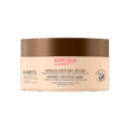 Un pot de Masque Fortifiant Intense Topicrem est présenté. L'étiquette comprend des informations en français et en anglais indiquant que le produit contient du beurre de karité et est conçu pour nourrir, limiter la casse et redéfinir les boucles. Ce masque est destiné aux cheveux bouclés, crépus et frisés.