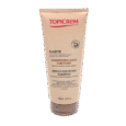 Un tube beige de Shampooing Doux Fortifiant Topicrem (Shampooing Doux Fortifiant) avec capuchon marron, 200 ml (6,7 fl oz). Le tube comporte un texte en français et en anglais affirmant qu'il nourrit, limite la casse et apaise, avec 95 % d'ingrédients naturels.