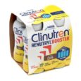 Un pack de quatre flacons Clinutren Renutryl Booster 300 ml au goût café. L'emballage porte le logo Nestlé Health Science et met en évidence des informations clés telles que 600 kcal, sans lactose et 30 g de protéines.