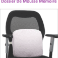Une chaise de bureau avec accoudoirs est dotée d'un coussin de soutien dorsal en mousse à mémoire de forme étiqueté « Dossier De Mousse Mémoire ». L'image comprend un code produit « OC 2184 » en haut. Le coussin est rose clair avec un motif en relief.