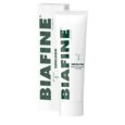 un tube de biafine trolamine emulsion pour application cutanée est exposé devant son emballage boîte blanche. le tube et la boîte comportent un texte vert et une petite illustration d’une personne.