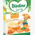 l'image montre une boîte de céréales pour bébé blédina de 6 à 36 mois. la saveur est du miel et du lait. l'emballage présente un ours remuant un bol de céréales avec des images de blé. la boîte ne contient aucun colorant ni conservateur artificiel et fournit des vitamines essentielles.