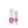 un tube de crème dépilatoire corporelle byphasse est présenté à côté de sa boîte. la boîte et le tube ont un fond blanc avec du texte rose et gris, comportant les détails du produit et la marque.