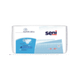 un paquet rectangulaire de culottes d'incontinence seni étiquetées « super seni ». l'emballage est principalement blanc avec une section bleue indiquant la taille « extra large 4 ». il existe différentes icônes de produits, notamment des caractéristiques d'absorption et de respirabilité.