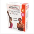 emballage de "virimax" ultra tonic. la boîte présente des images d'une femme en forme dans un haut rose et d'un homme musclé en short rouge, avec un texte indiquant « performance & vitalité » et « plantes & vitamines ». les couleurs de fond sont principalement blanches, avec des accents rouges et oranges.