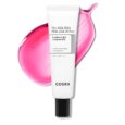 un tube blanc de cosrx aha bha pha lha 35 peel est présenté sur un fond rose brillant. le produit met en valeur le panthénol (b5) et la vitamine b12, avec les avantages d'une texture de peau améliorée et de pores débouchés.