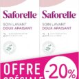 image de saforelle soin lavant doux apaisant, un soin intime 2 en 1. le coffret comprend deux flacons de 250 ml. une offre spéciale est mise en avant, offrant une remise de 20 % sur le deuxième achat.