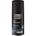 une bombe de déodorant corporel balea men dark elegance avec un bouchon et une étiquette foncés. le design présente un fond noir avec des motifs géométriques. il offre une protection 24 heures sur 24 et ne contient pas d'aluminium.