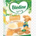 boite de céréales infantiles blédine "biscuitée & lait" pour les 6 36 mois. la boîte représente un chien de dessin animé avec un bol de céréales et des biscuits. l'emballage est orné de la mention "préci nutri" avec des vitamines et des nutriments ajoutés. 250g.