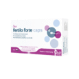 boîte rectangulaire blanche de denk nutrition fertilo forte caps, avec un design en cercle bleu et rose. texte en allemand, anglais et français. mentionne l arginine et lycopène. contient 60 gélules. fabriqué en allemagne.