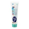 un tube de dentifrice donto dent junior pour les enfants de 6 à 12 ans. l'emballage est blanc avec des graphismes et du texte colorés, avec des images ludiques susceptibles d'intéresser les enfants.
