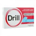 boîte de pastilles drill pour soulager les maux de gorge. elle contient 24 pastilles sans sucre avec chlorhexidine et tétracaïne. l'emballage est majoritairement blanc et rouge, avec un texte en français indiquant son utilisation.
