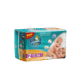 paquet de couches tima baby pour bébés de 3 à 6 kg. le paquet contient 36 couches, étiquetées « mini 2 ». le motif représente un bébé et un parent souriants, ainsi que diverses caractéristiques et logos du produit.