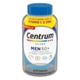 un flacon de supplément multivitaminé/multiminéral centrum silver men 50+ contenant 275 comprimés, avec une étiquette qui met en évidence des niveaux plus élevés de vitamine c et de zinc et un soutien pour la santé du cœur, du cerveau, des yeux et des muscles.