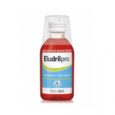 un flacon de bain de bouche eludrilpro contenant un liquide rouge et un gobelet doseur transparent. l'étiquette indique le nom du produit et mentionne la chlorhexidine et le chlorobutanol comme ingrédients.