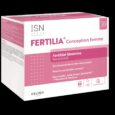 une boîte rose et blanche étiquetée "fertilia conception femme" pour la fertilité féminine, avec des détails en français sur la promotion d'une fertilité normale, contenant du myo inositol, de l'acide folique, des vitamines et des minéraux.