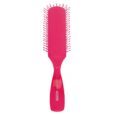 une brosse à cheveux en plastique rose vif avec un manche rectangulaire, des poils très espacés et les mots "titania hair care" imprimés en blanc sur le manche.