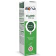une boîte de complément alimentaire biofar vitamine c 1000 mg. l'emballage est principalement blanc et vert, avec des allégations de soutien énergétique et immunitaire, d'arôme d'agrumes et d'absence de sucre. le texte est en français.