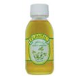 une bouteille en plastique transparent avec un bouchon blanc, contenant de l'huile jaune. l'étiquette porte la mention "plantil", des feuilles vertes et un texte en arabe. la bouteille est représentée sur un fond blanc.