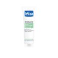 tube blanc de mixa nettoyant confort anti imperfections, nettoyant visage à l'acide salicylique et au squalane, conçu pour les peaux sensibles, se tenant debout sur un fond blanc uni.
