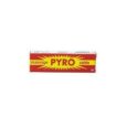 une boîte rectangulaire rouge et jaune étiquetée "massage pyro valda" avec un motif en forme d'étoile autour du mot "pyro". la boîte semble être un emballage de produit.